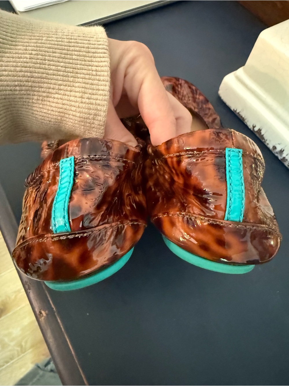 Tieks Tortoiseshell Ballet Flat with Teal Sole - Picture 5 of 8